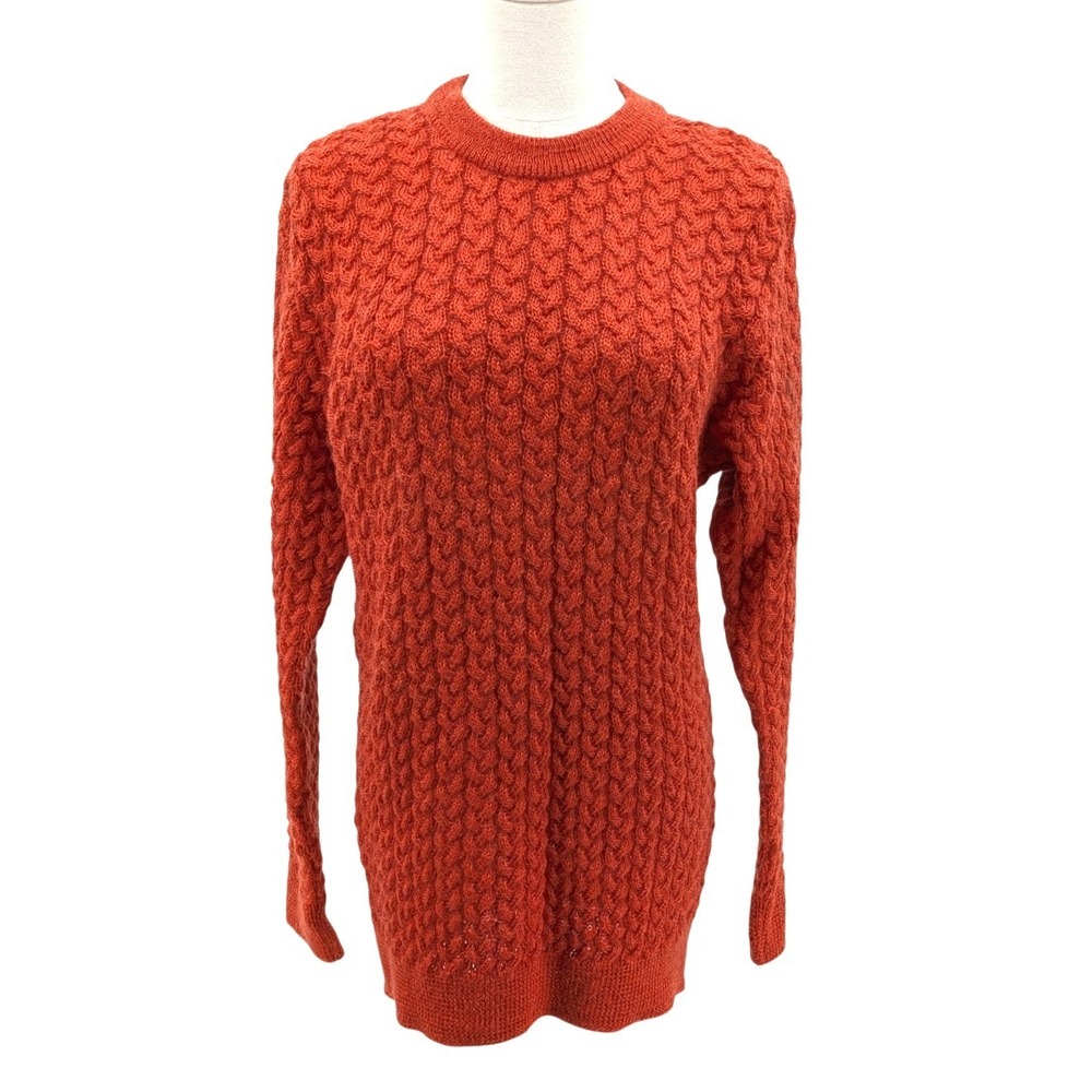 Kid Mohair Textured Knit Sweater Burnt Orange Open Weave Longline Kaari